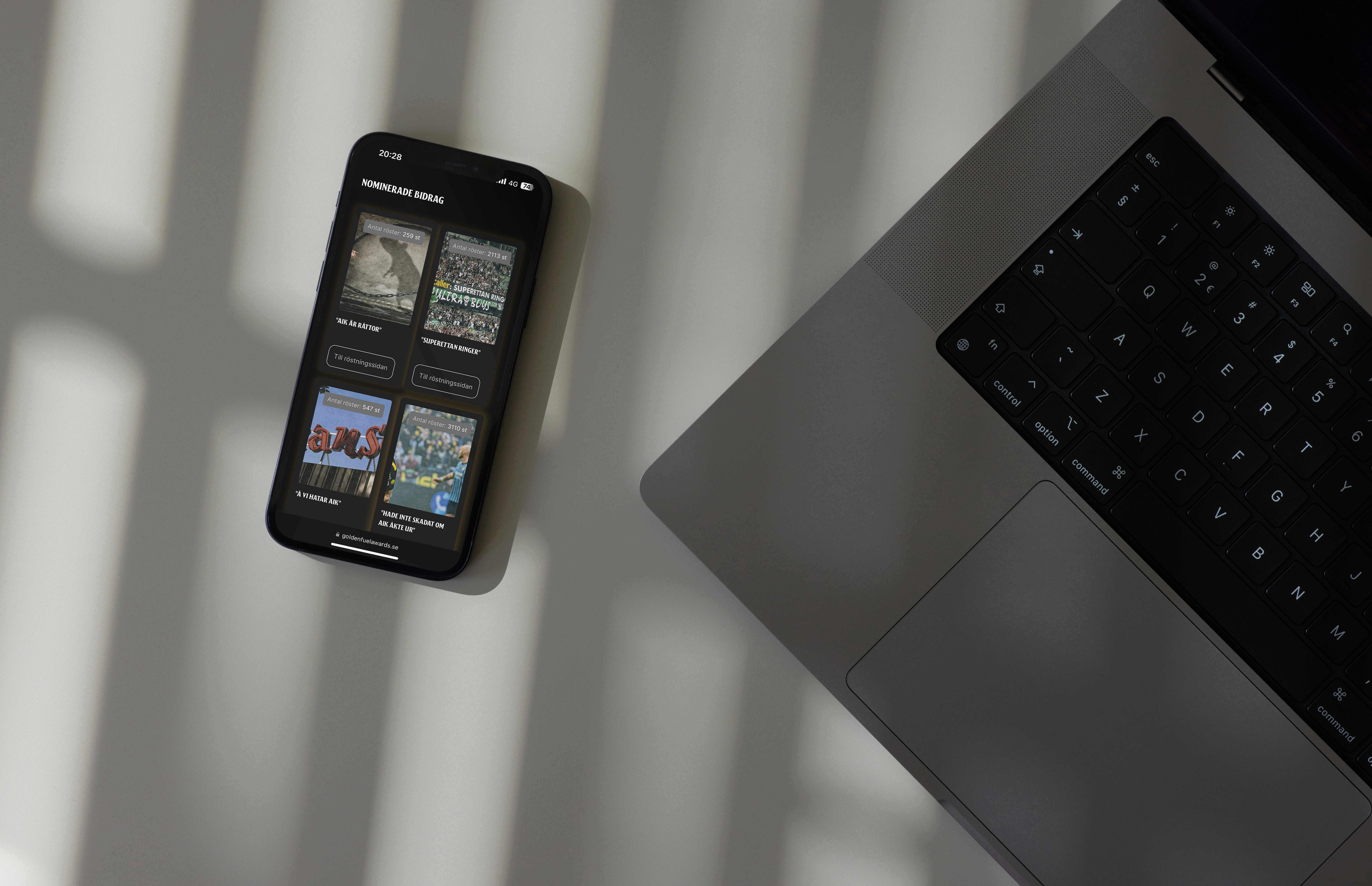 A smart phone with the Golden Fuel Awards website.