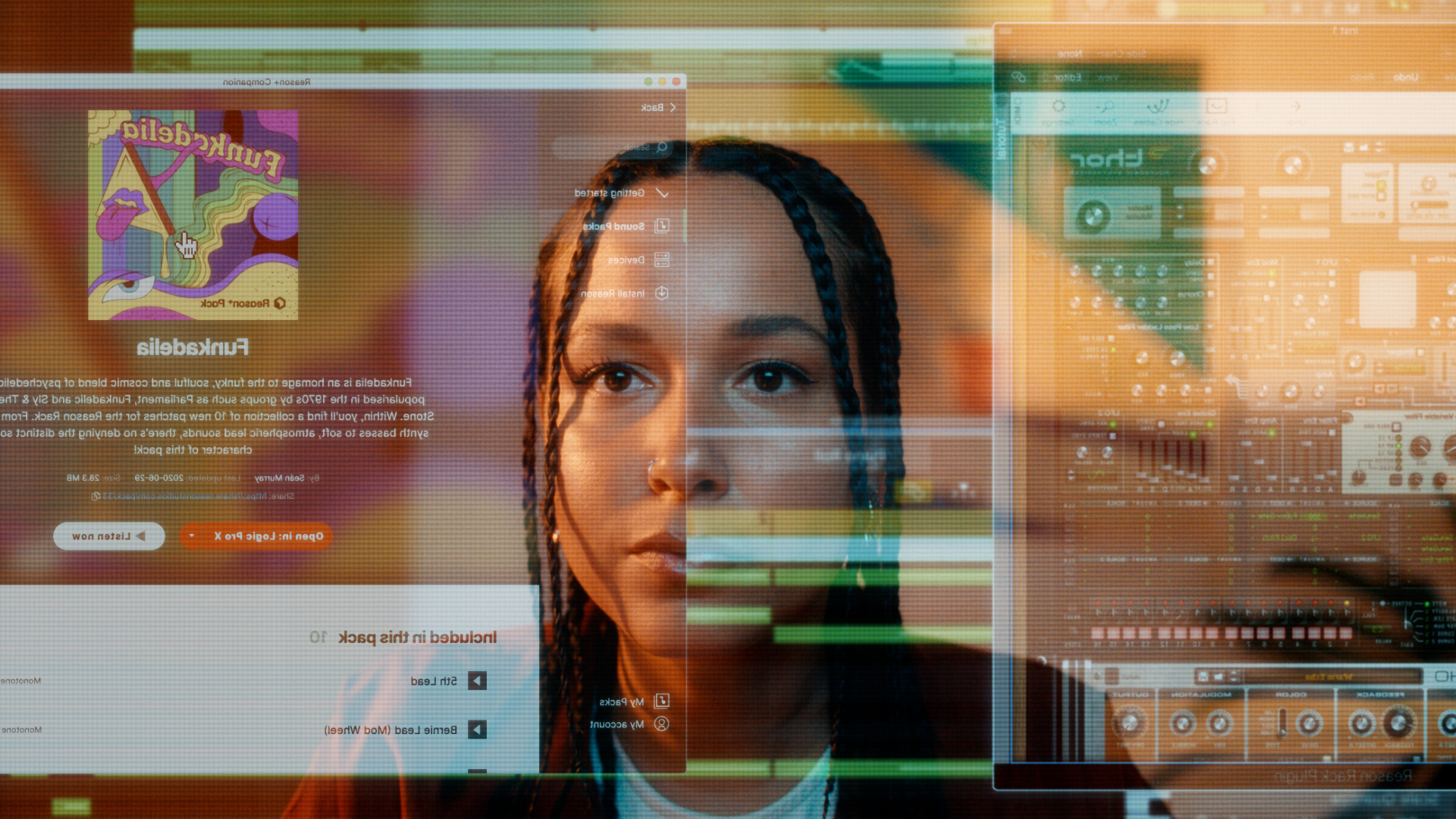 A woman staring at a holographic display.