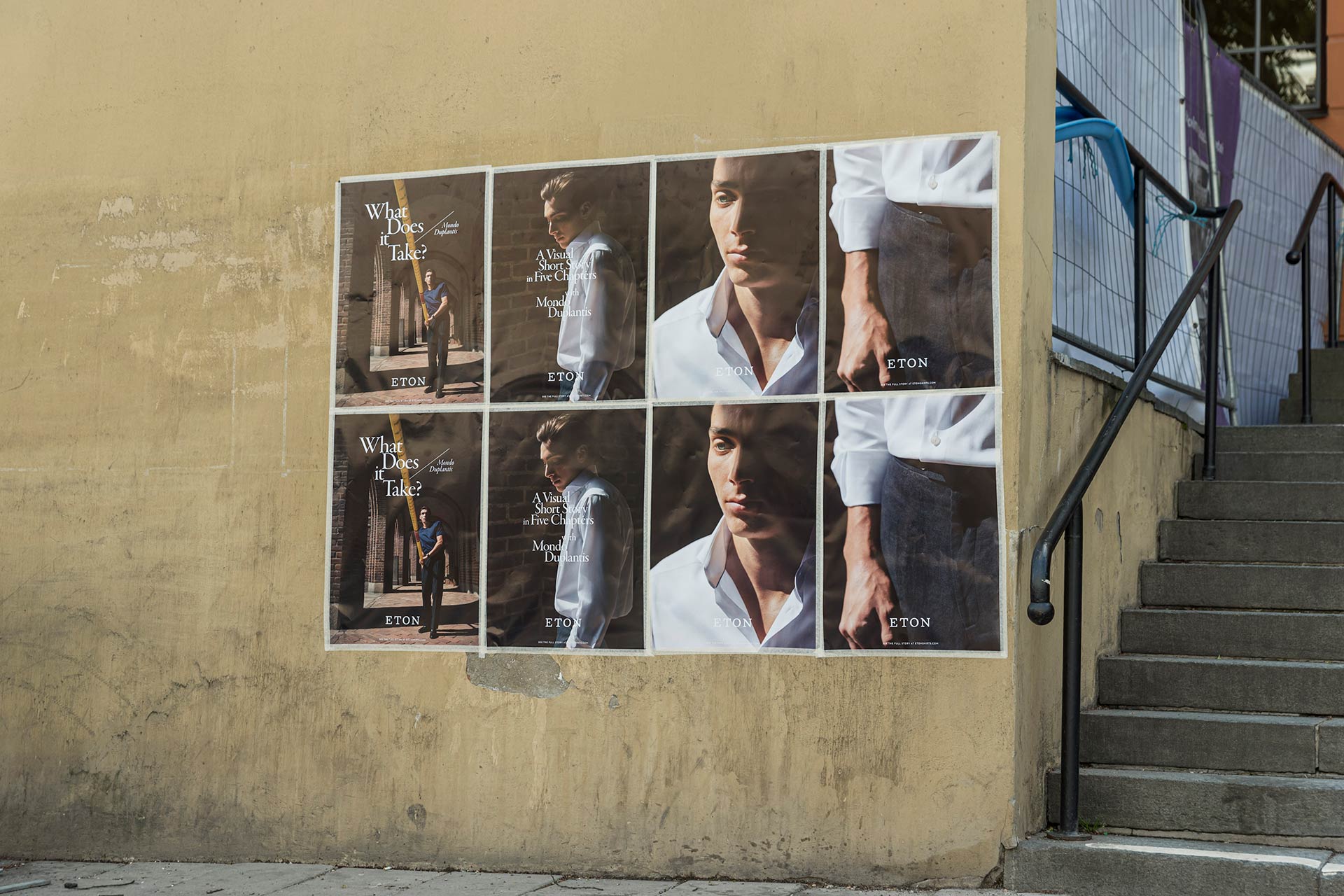 A wall covered with posters of Mondo Duplantis.